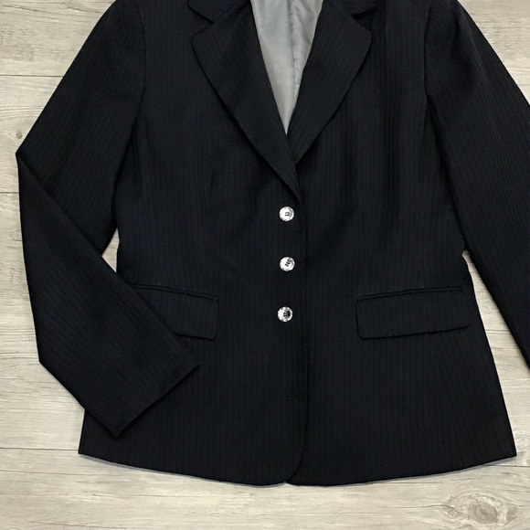 Tahari ASL Striped Navy Blue Petite Blazer - Picture 2 of 7